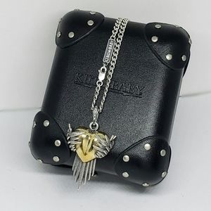 King Baby Heart Wrapped in Raven Wings Necklace